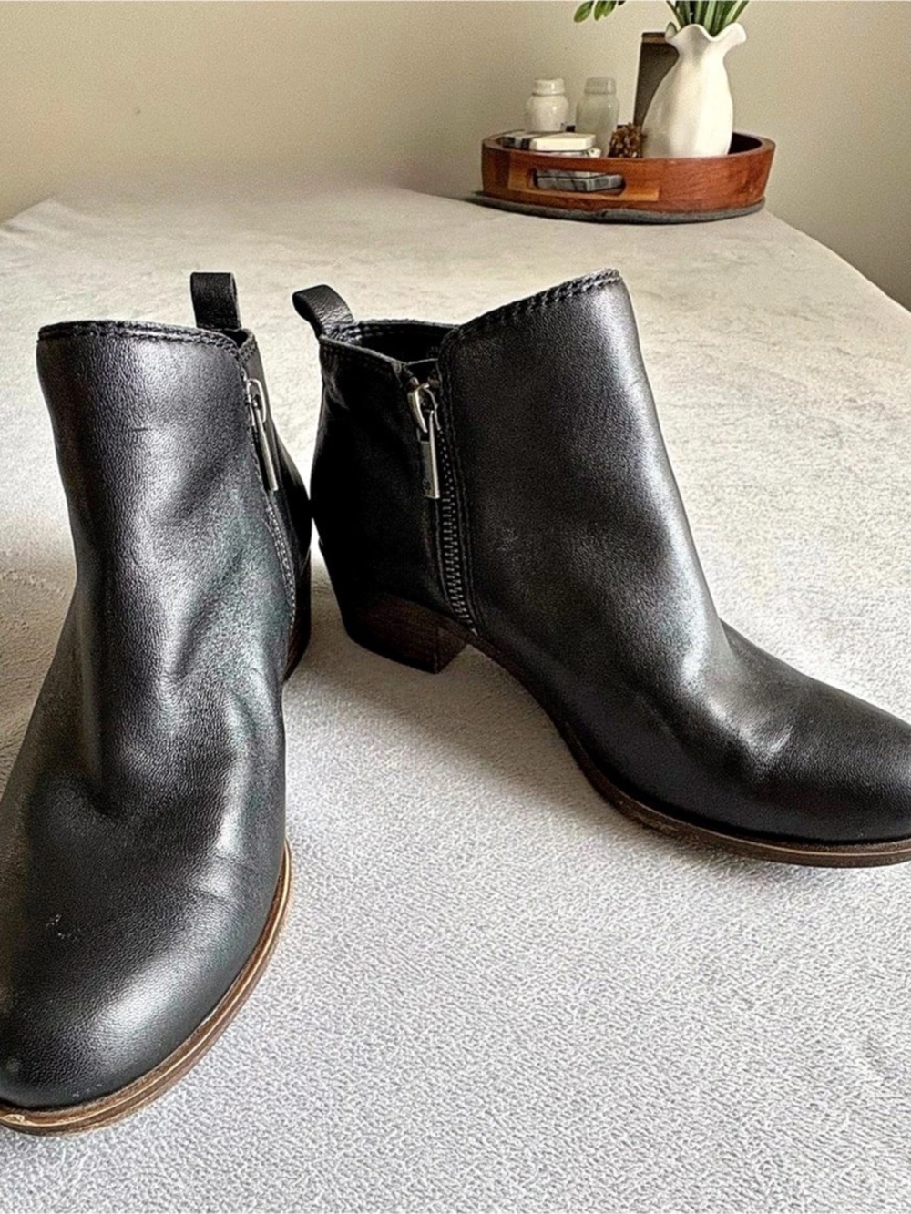 Lucky Brand Basel Bootie Leather Ankle Boots Black US 5.5